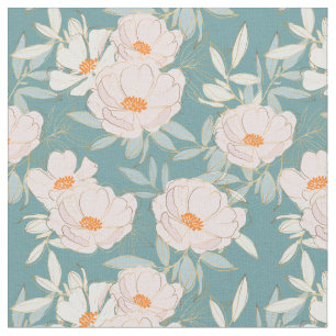 Tissu Beau jardin fleuri moderne bleu et rose
