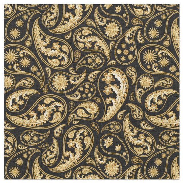 Tissu Beau Motif noir et or Paisley (Fermer)
