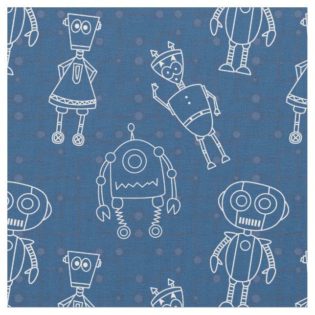 Tissu Beaux robots sur bleu classique (Fermer)