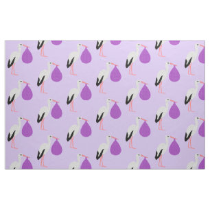 Tissu Bébé cigogne motif violet genre neutre