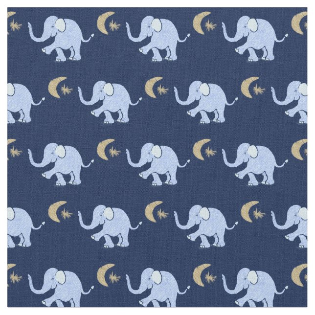 Tissu Bébé éléphant bleu avec lune et étoile sur bleu (Fermer)