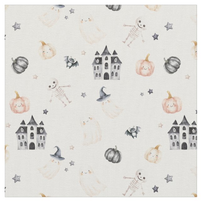 Tissu Bébé Halloween squelette fantôme citrouille châtea (Fermer)