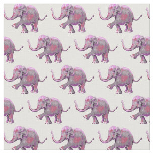 Tissu Bébé rose pâle Motif d'éléphant blanc