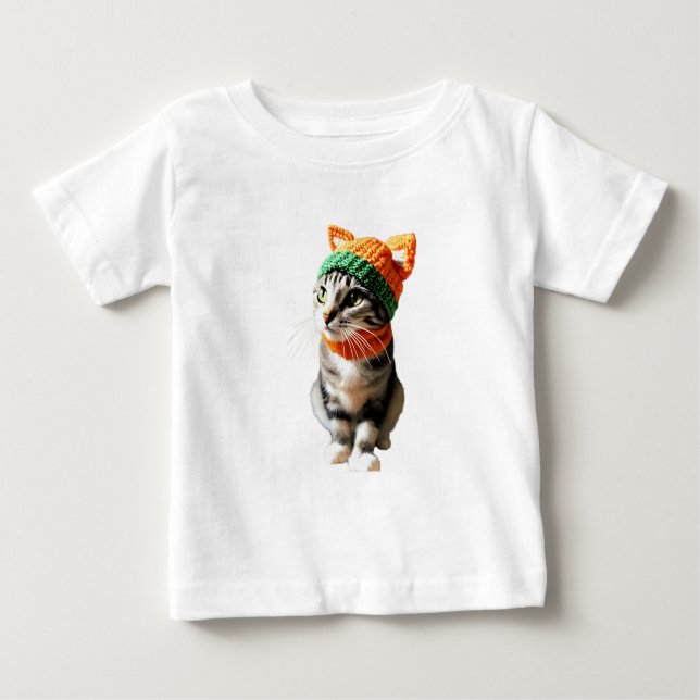 tissu bébé, t-shirt avec imprimé chat (Devant)