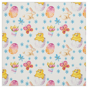 Tissu Bébés Oeufs de Pâques Papillons roses