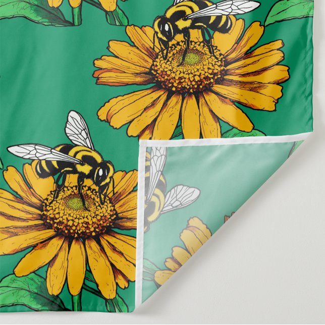 Tissu Bee on Sunflower Flower Pattern Design Green  (Créateur téléchargé)
