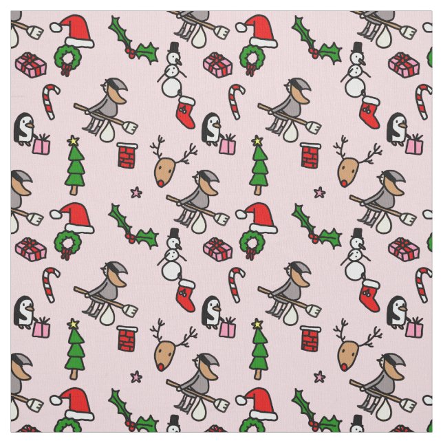 Tissu befana de noël rose (Échantillon)