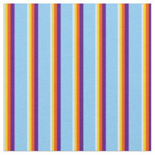 Tissu Beige, Jaune, Rouge, Indigo & Ciel clair Lignes bl