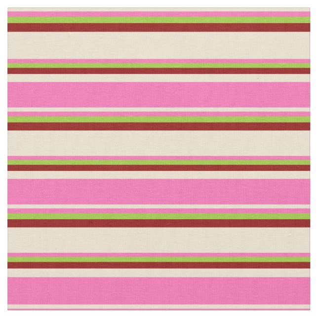 Tissu Beige, Rose Chaud, Vert & Rouge Foncé (Fermer)