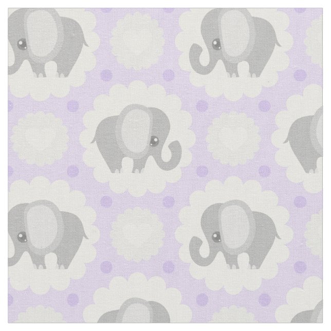 Tissu Bel éléphant de bébé dans le pourpre de lavande (Fermer)
