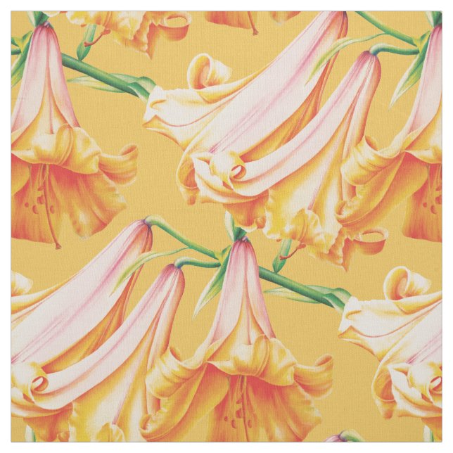 Tissu Bell Lily jaune orange aquarelle (Échantillon)