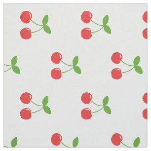 Tissu Belle cerise rouge et verte sur blanc