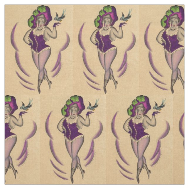 Tissu belle dame et son oiseau entrainé (Échantillon)