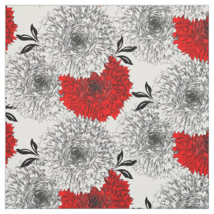 Tissu Belle Grande Fleur Carnation Rouge Et Blanc Impres