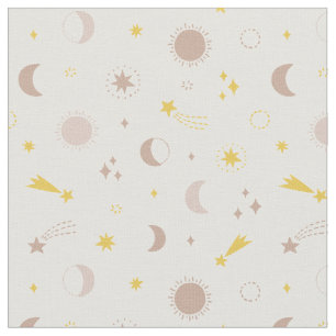 Tissu Belle lune étoile soleil sur la crème