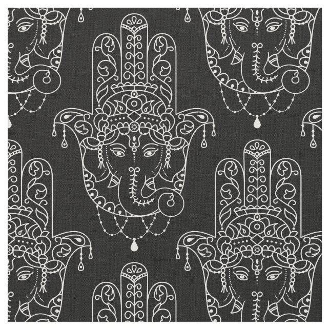 Tissu Belle main de Hamsa sur le noir (Fermer)