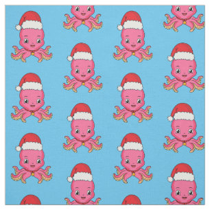 Tissu Belle pieuvre joyeuse en casquette de Noël