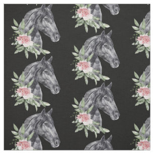 Tissu Belle tête de cheval noir Portrait d'aquarelle