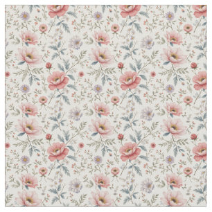 Tissu Belles fleurs roses et blanches
