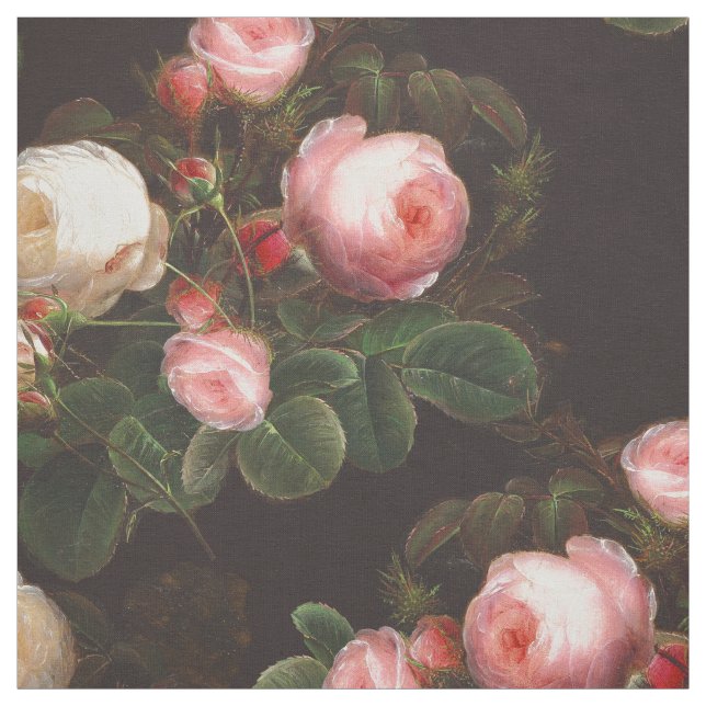 Tissu Belles roses et bourgeons roses (Échantillon)