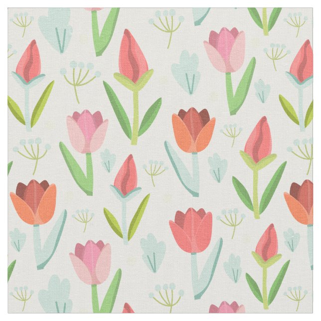 Tissu Belles Tulipes Colorées Avec Feuilles (Fermer)