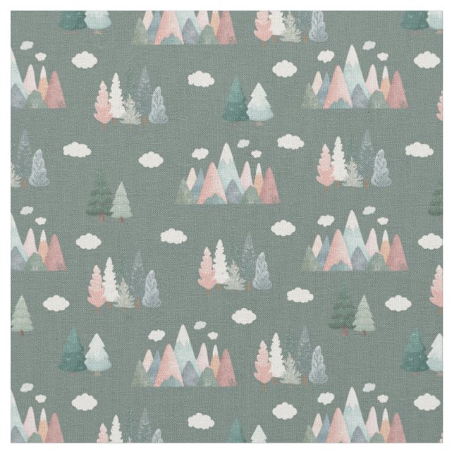 Tissu Berceuse alpine sur fond gris-vert foncé (Fermer)