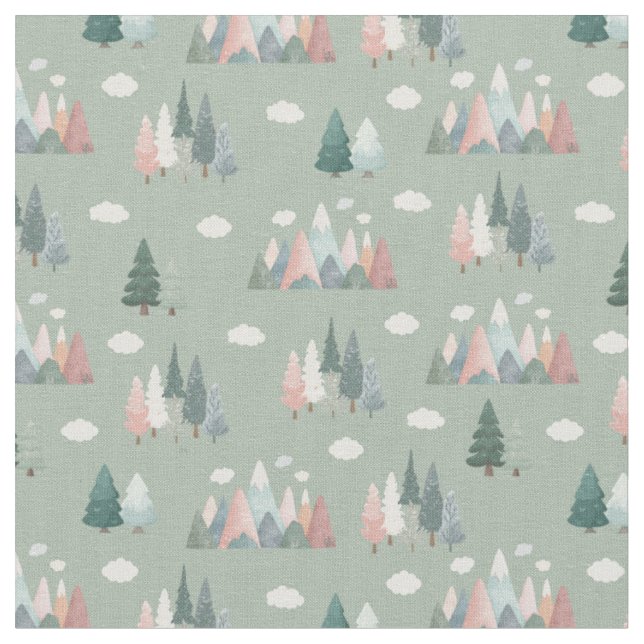 Tissu Berceuse alpine sur fond vert clair (Fermer)