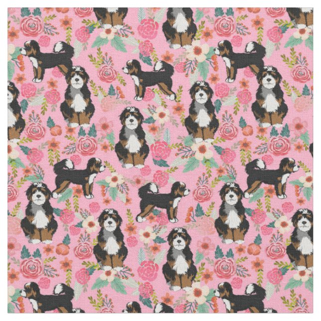 Tissu Bernedoodle vintage floral rose (Fermer)
