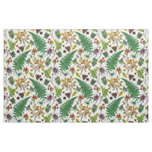 Tissu Berries forestières, feuilles et buissons sur blan