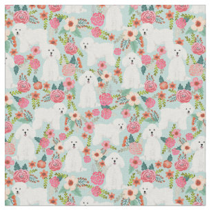 Tissu Bichon Frise vintage floral bleu clair