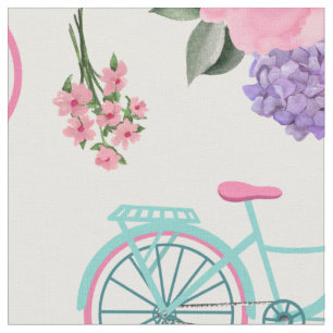Tissu Bicyclettes anciennes avec fleurs en Personnaliser
