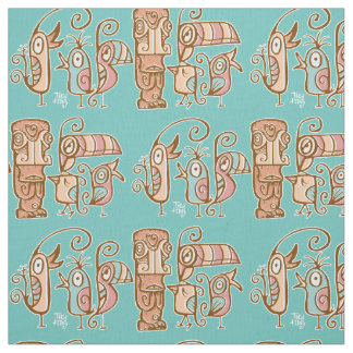 Tissu Big Eyes Tiki avec des oiseaux