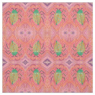 Tissu Big Green Beetle Bug sur Red Stripe