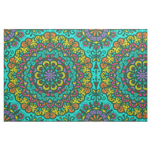 Tissu Bijou de Mandala de Bohême Main Tonée Colorée
