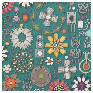 Tissu bijoux boho trésors viridian vert