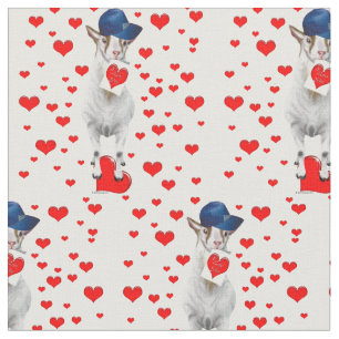 Tissu Billy Goat avec Valentines et Coeurs rouges