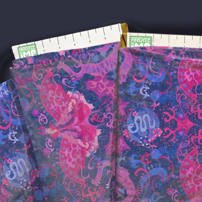 Tissu Bisexual Fierté Drapeau Couleurs Dragon Damask (close-up with ruler)