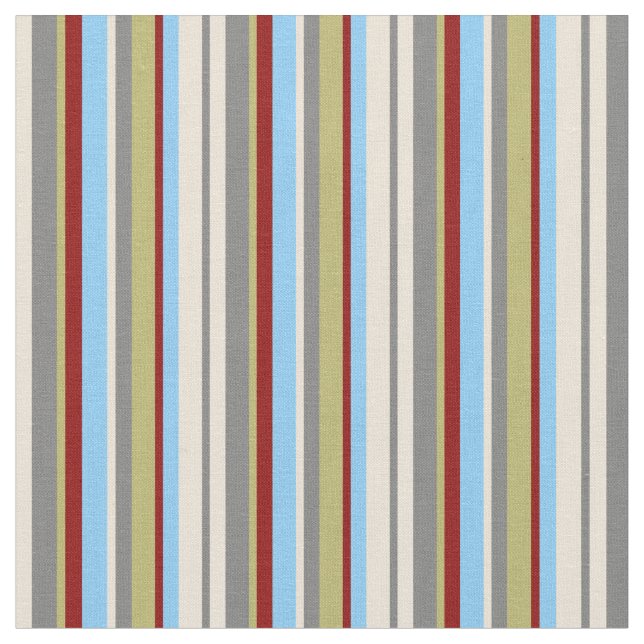 Tissu Bisque, Gris, Khaki, Rouge & Ciel clair Lignes Ble (Fermer)