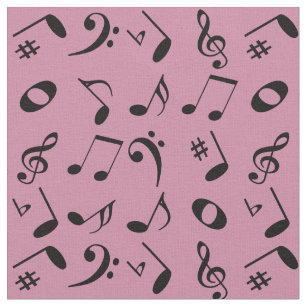 Tissu Black Angled Music Notes Motif on Pink