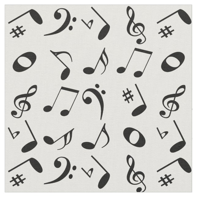 Tissu Black Angled Music Notes Motif on White (Fermer)