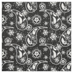 Tissu Black Floral Paisley Motif Design Textile