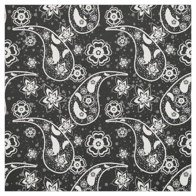 Tissu Black Floral Paisley Motif Design Textile (Échantillon)