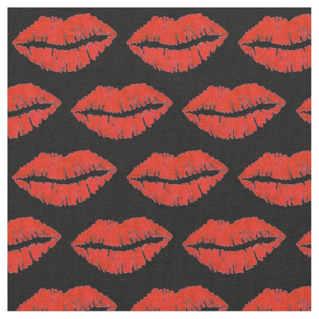 Tissu Black Red Lips Baiser Baiser Imprimer Valentine Am (Fermer)