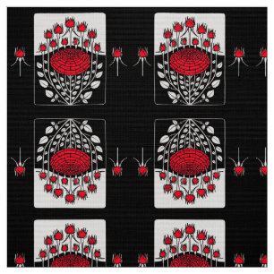 Tissu BLACK WHITE RED ROSES ,ROSEBUDS Art Nouveau Floral