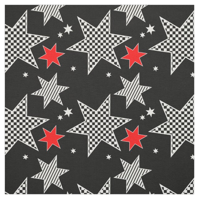 Tissu Black, White, Red Stars (Échantillon)