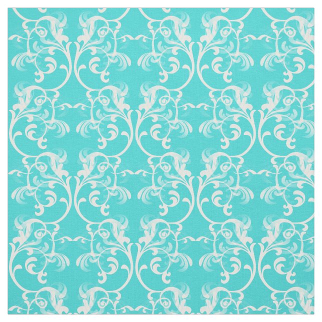 Tissu Blanc Aqua Parisian Damask Pattern Fabric (Échantillon)