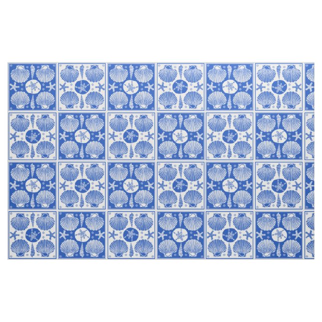 Tissu Blanc bleu de motif nautique de bloc de plage de (Fat Quarter)