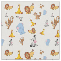 blanc Cute safari animal motif - Giraffe, elepha