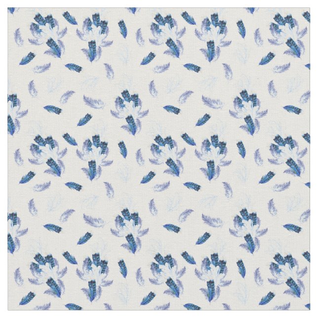 Tissu Blanc doux, Bleu-Lilac Plumes Répéter sans couture (Fermer)