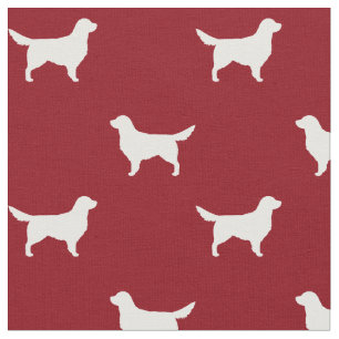 Tissu Blanc Golden Retriever Chien Silhouettes Motif Rou